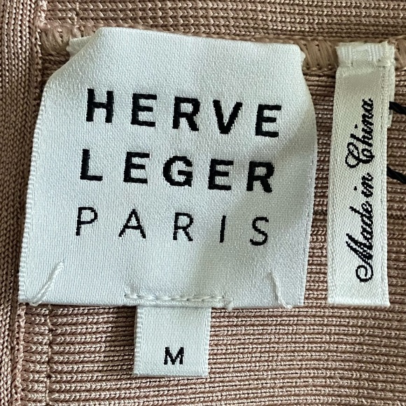 Herve Leger Rose Gold Criss Cross off the Shoulder Bandage Dress NWT - Picture 9 of 10